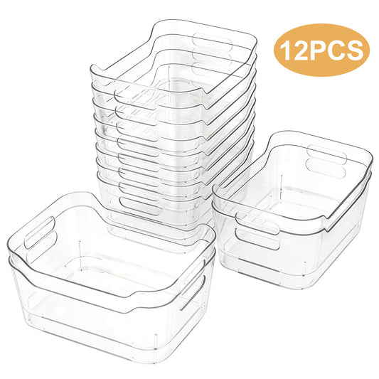 12 Pack Clear Plastic Storage Bins, TAIMASI Multi-Use Pantry Organizer Bins, Stackable Storage Containers for Home, Kitchen, Office, Cabinet, Fridge Organization