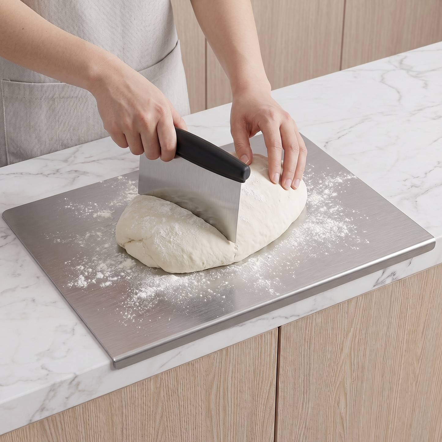 Cutting Boards for Kitchen, AOKIWO Large Stainless Steel Baking Boards with scraper, Suitable for Bread, Meat, Vegetables, (19.7 x 23.6 in)