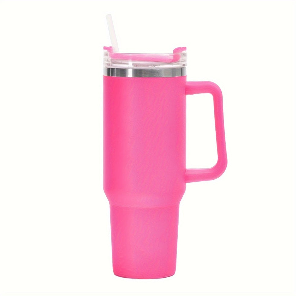 Tumbler With Handle 40 oz Travel Mug Straw Covers Cup with Lid Insulated Quencher Stainless Steel Water Iced Tea Coffee  Cups-Khaki