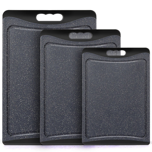 Extra Large Cutting Boards, AOKIWO Plastic Cutting Boards for Kitchen (Set of 3)Meat, Veggies Cutting Board Set Dishwasher Chopping Board with Juice Grooves Easy-Grip Handles, Dark Grey
