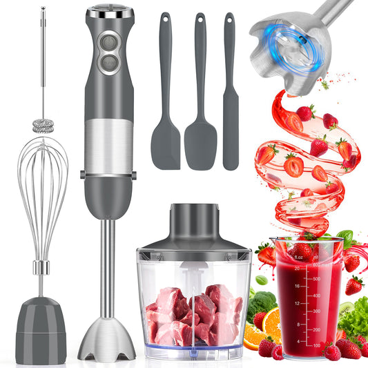 Immersion Blender Handheld, 5-in-1 Hand Blender 12 Speed Turbo Mode Stick Blender, Baby Food Processor with Chopper, Milk Frother, Whisk, Chopper, Beaker, Kitchen Stainless Steel Hand Blender