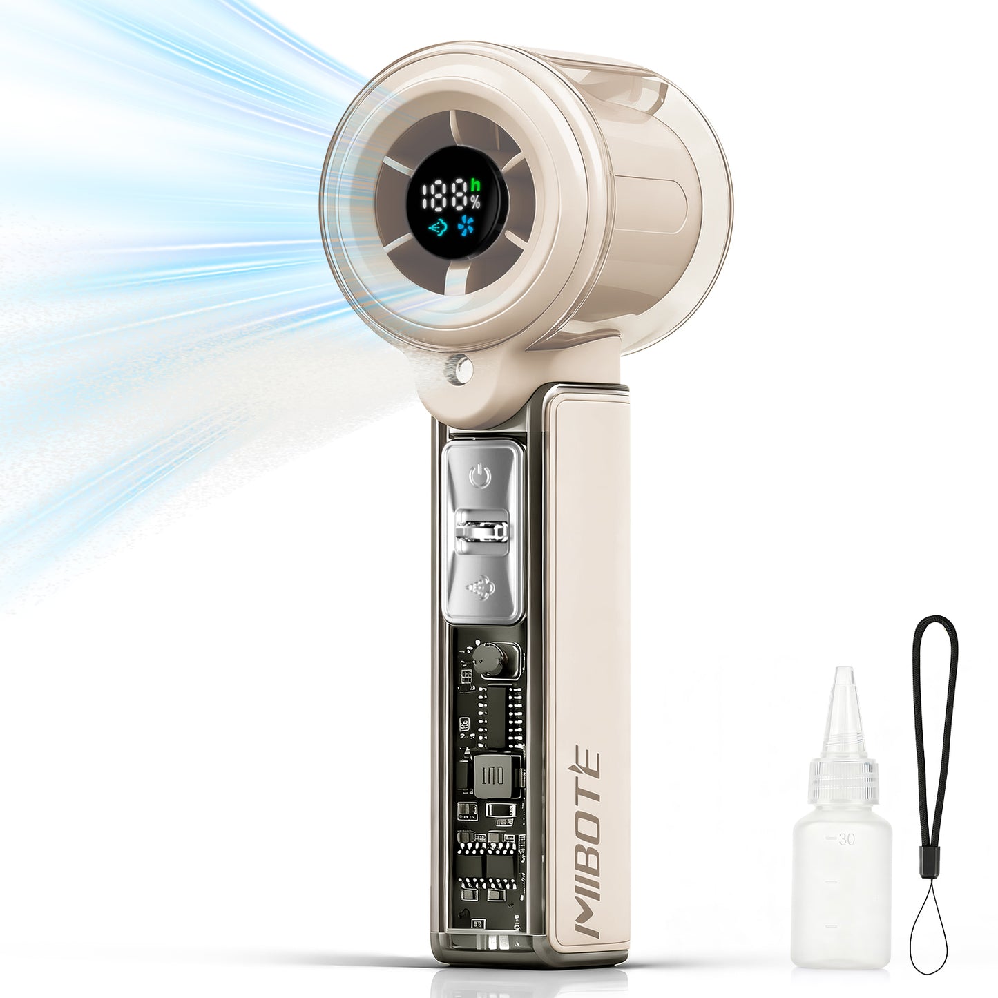 MIBOTE Handheld Rechargeable Misting Fan with Digital Display, 30ml Water Tank, Multiple Speeds, Portable for Outdoor and Travel –Khaki