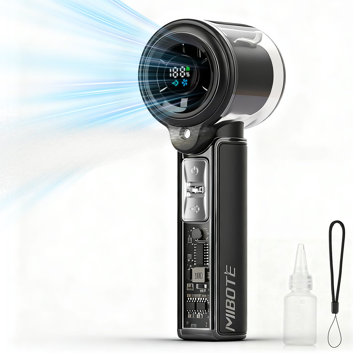 MIBOTE Handheld Rechargeable Misting Fan with Digital Display, 30ml Water Tank, Multiple Speeds, Portable for Outdoor and Travel – Black