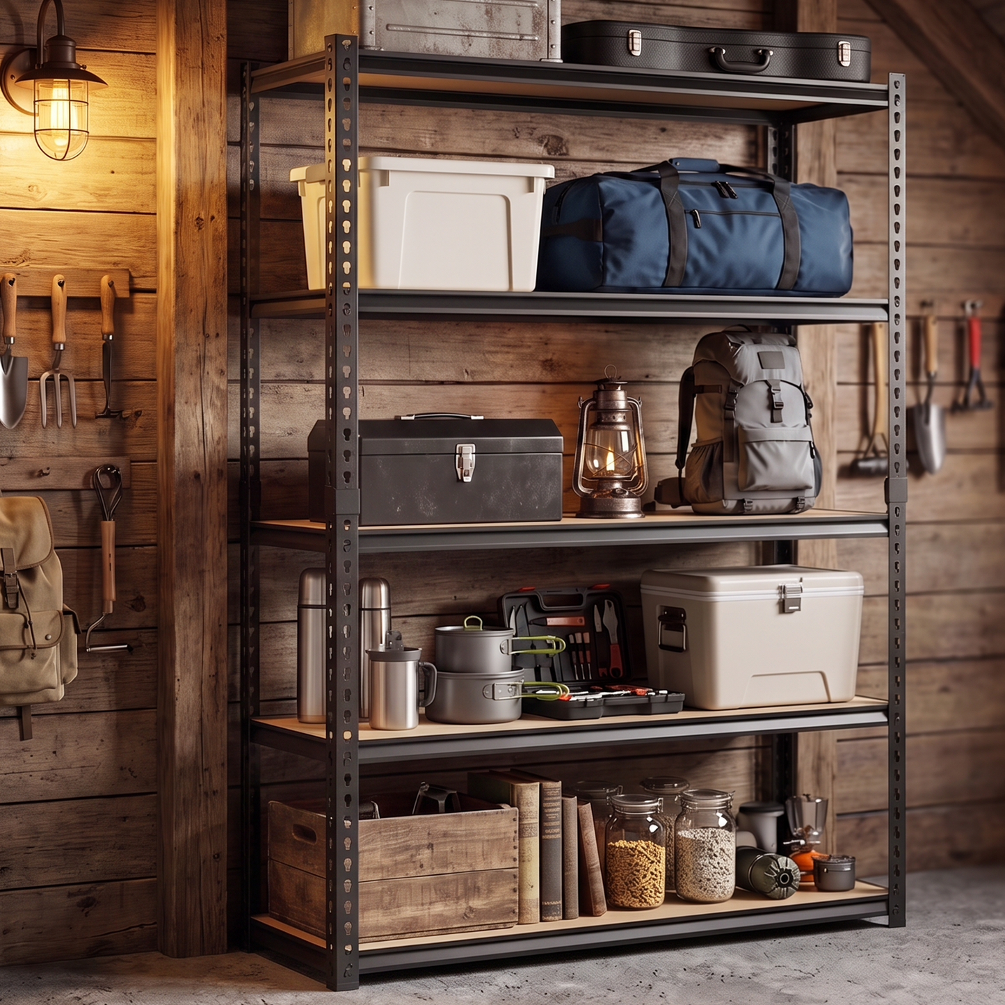 2400LBS Storage Shelves 5 Tier Garage Shelving Heavy Duty Adjustable Garage Shelves, Utility Rack Shelf, Shelving Units for Storage Warehouse Pantry Closet, 35.5" W x 11.9" D x 72" H, Black