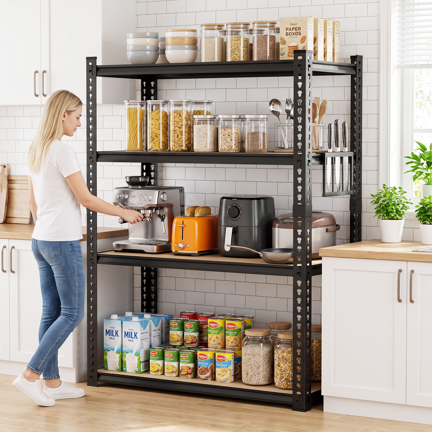 1920LBS Storage Shelves 4 Tier Garage Shelving Heavy Duty Adjustable Garage Shelves, Utility Rack Shelf, Shelving Units for Storage Warehouse Pantry Closet, 35.5" W x 11.9" D x 59.1" H, Black