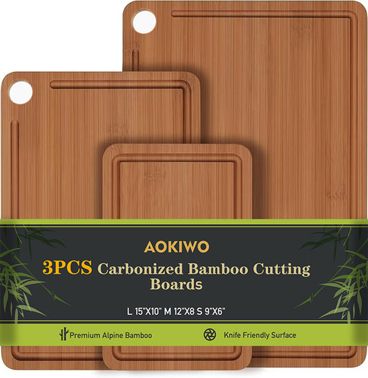 Bamboo Cutting Board, Durable Wood Cutting Boards for Kitchen with Deep Juice Grooves