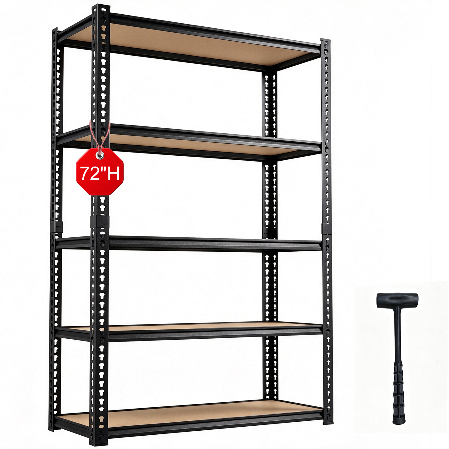 2400LBS Storage Shelves 5 Tier Garage Shelving Heavy Duty Adjustable Garage Shelves, Utility Rack Shelf, Shelving Units for Storage Warehouse Pantry Closet, 35.5" W x 11.9" D x 72" H, Black