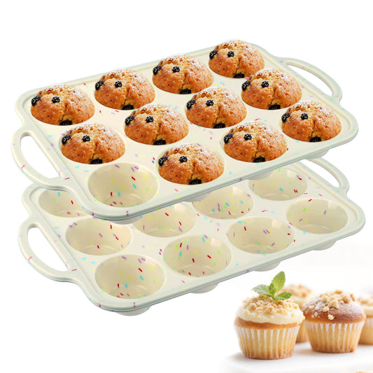 2 PCS Silicone Muffin Pans for Baking, AOKIWO Regular Size Silicone Cupcake Pan, Nonstick 12 Cups Baking Pan Molds for Homemade Muffins, Cupcakes, BPA Free Muffin Tray, Dishwasher Safe