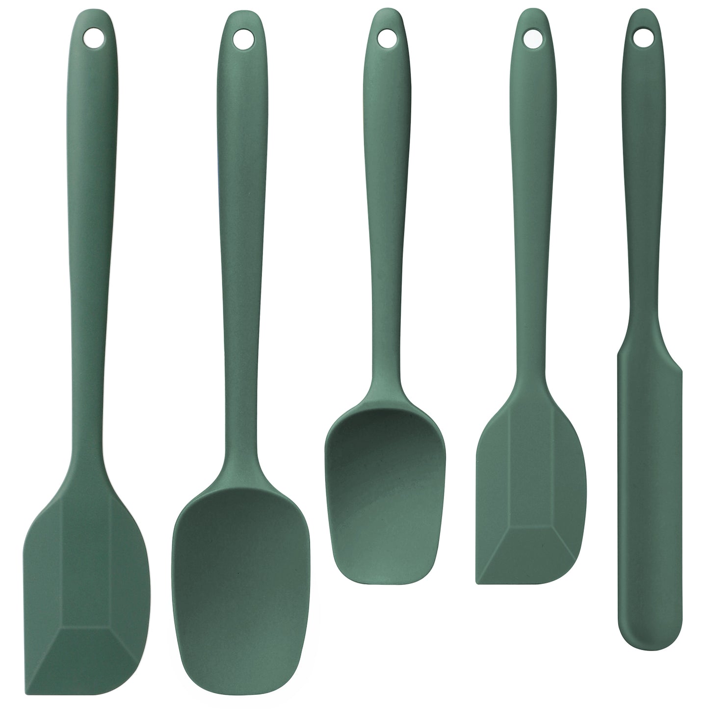 Food Grade Silicone Rubber Spatula Set, TAIMASI O 5 Pcs Kithen Cooking Mixing Utensil Set, BPA-Free High Heat Resistant Non Stick Dishwasher-Green