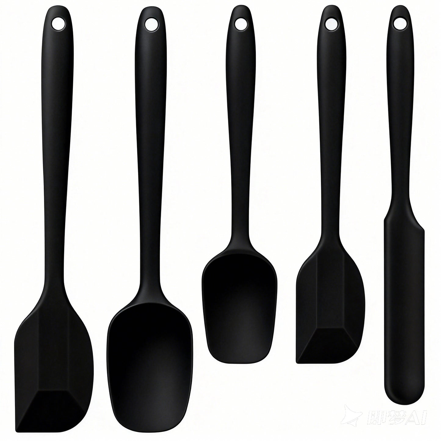 Food Grade Silicone Rubber Spatula Set, TAIMASI 5 Pcs Kithen Cooking Mixing Utensil Set, BPA-Free High Heat Resistant Non Stick Dishwasher-Black