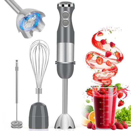 Immersion Blender Handheld, 3-in-1 Hand Blender 6 Speed Turbo Mode Stick Blender, Baby Food Processor with Chopper, Milk Frother, Egg Whisk, Stainless Steel Hand Blender for Kitchen