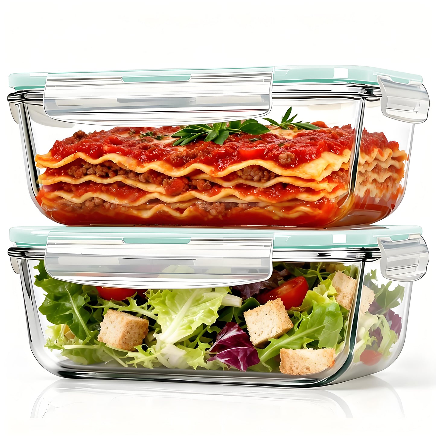 4 Pcs Glass Food Storage Containers Set, 8 Cup/63 Oz Baking Containers with Leak-Proof Lids (2 containers + 2 Lids), Meal Prep, Lunch Box, Light Green