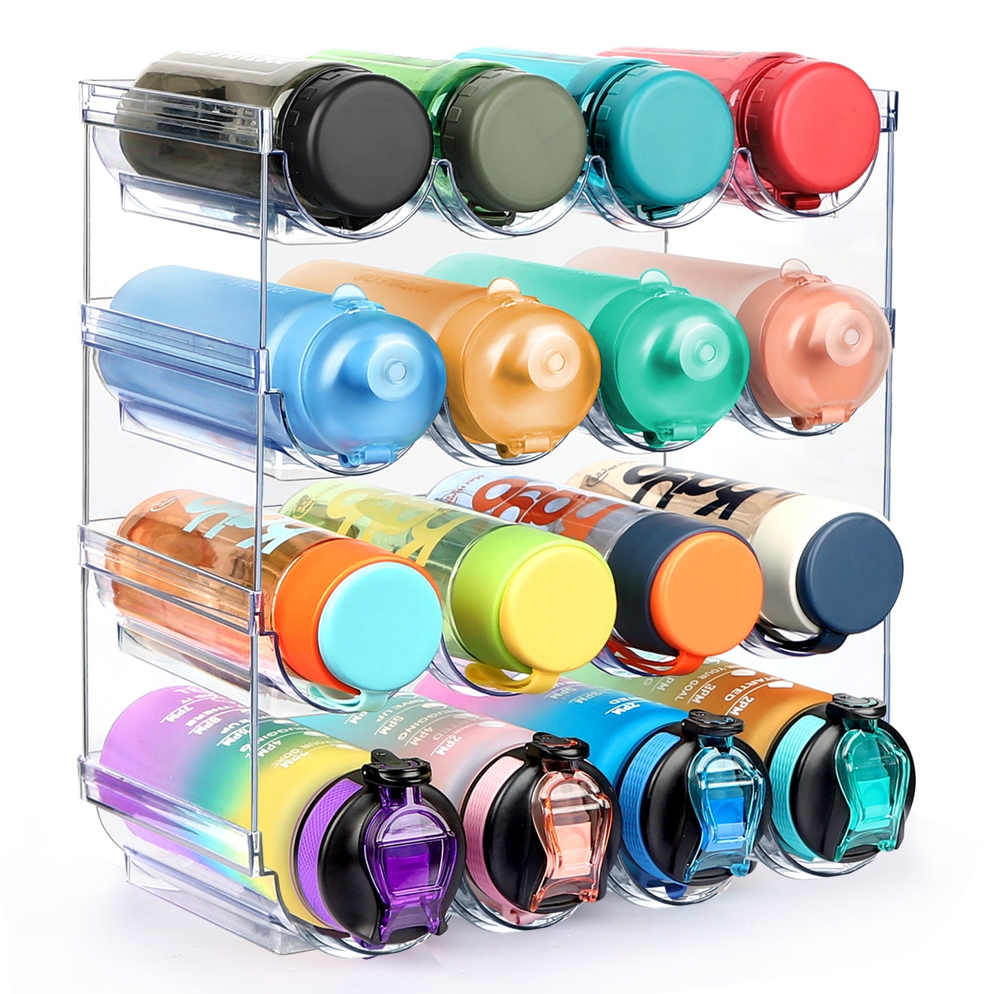 TAIMASI Water Bottle Organizer, 4 Packs Stackable Plastic Water Bottle Cup Holder, Drink/Water Bottle Storage Stand for Kitchen Countertop, Cabinet, Freezer, Pantry