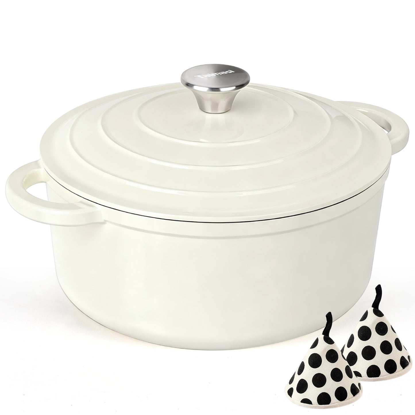 Enameled Cast Iron Dutch Oven, TAIMASI 5QT Dutch Oven Pot with Lid & Cotton Potholders, Heavy-Duty Cookware for Braising, Stews, Roasting, Bread Baking, All Stovetop Compatible (Cream White)