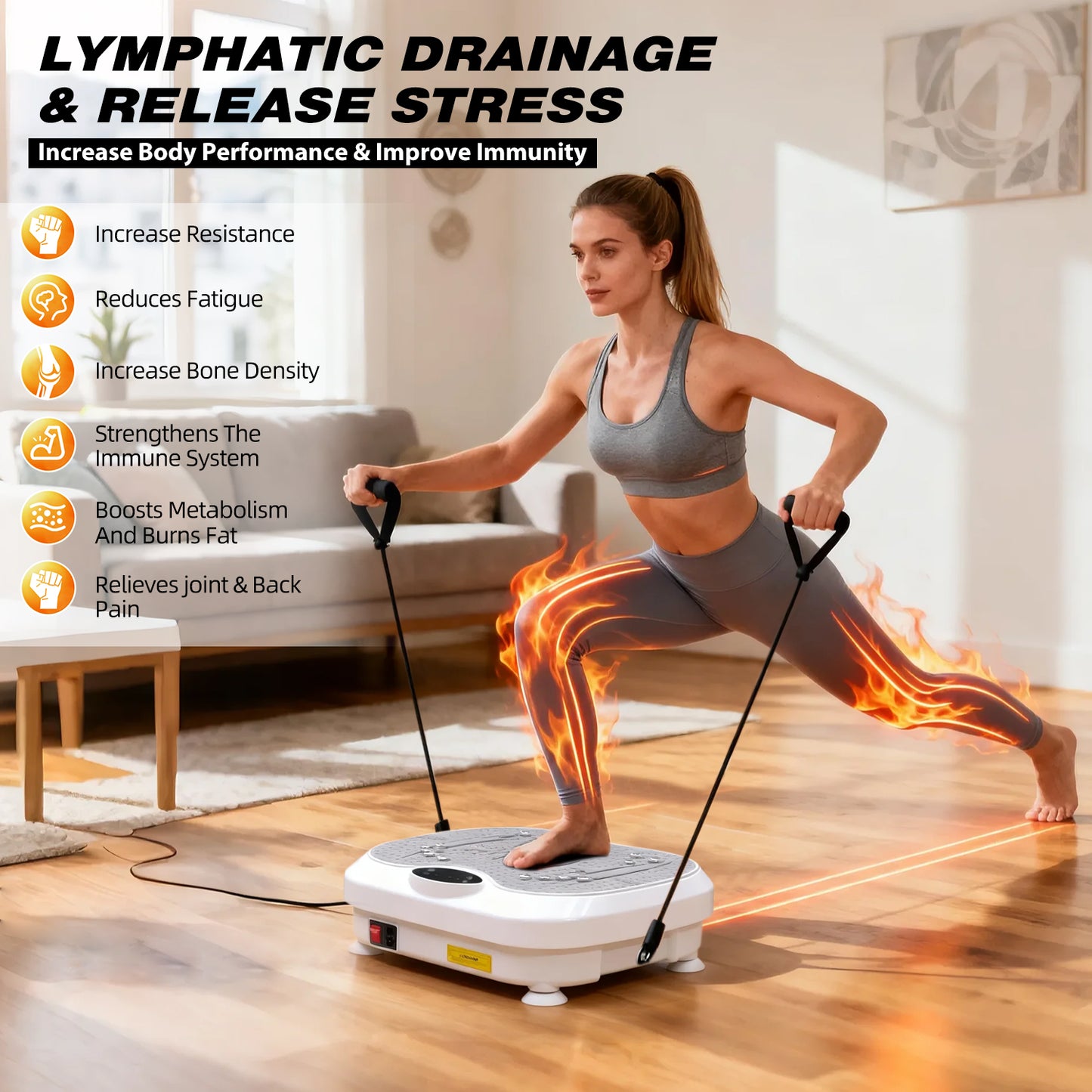 Vibration Plate Exercise Machine, DOMNIU Whole Body Workout Vibration Platform for Lymphatic Drainage, Vibrating Muscle Toner w/ 2 Resistance Bands for Weight Loss, White