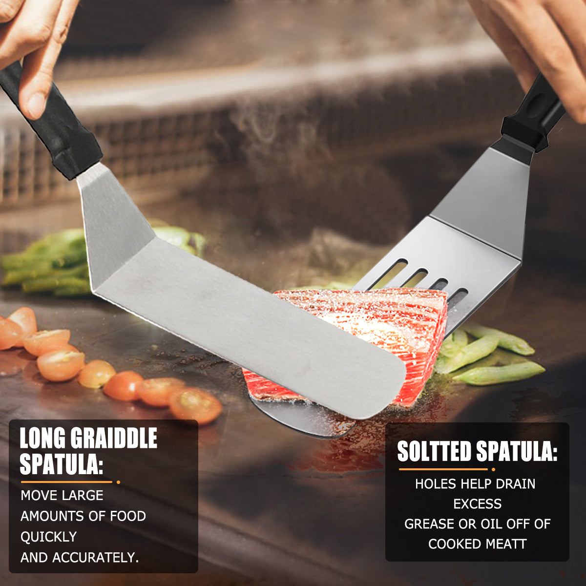 Mibote 8PCS Griddle Accessories Kit, Flat Top Grill Accessories Set for Blackstone and Camp Chef, Grill Spatula Set with Enlarged Spatulas, Scraper for Outdoor Barbecue