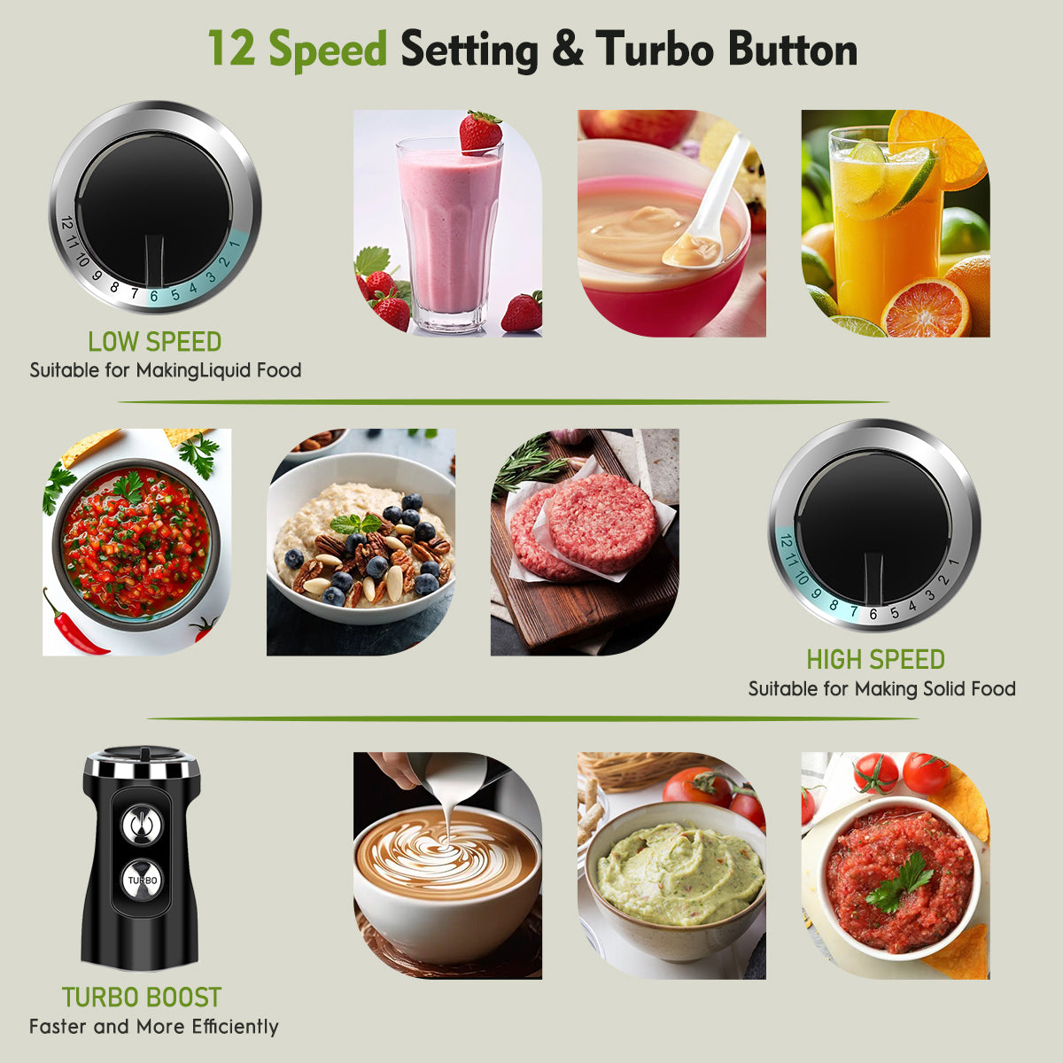 Immersion Blender Handheld Blender, AOKIWO 5 in 1 Corded Stick Hand Blenders for Kitchen with 12 Speed Control, Blender with Whisk, Frother for Smoothies, Soup, Puree