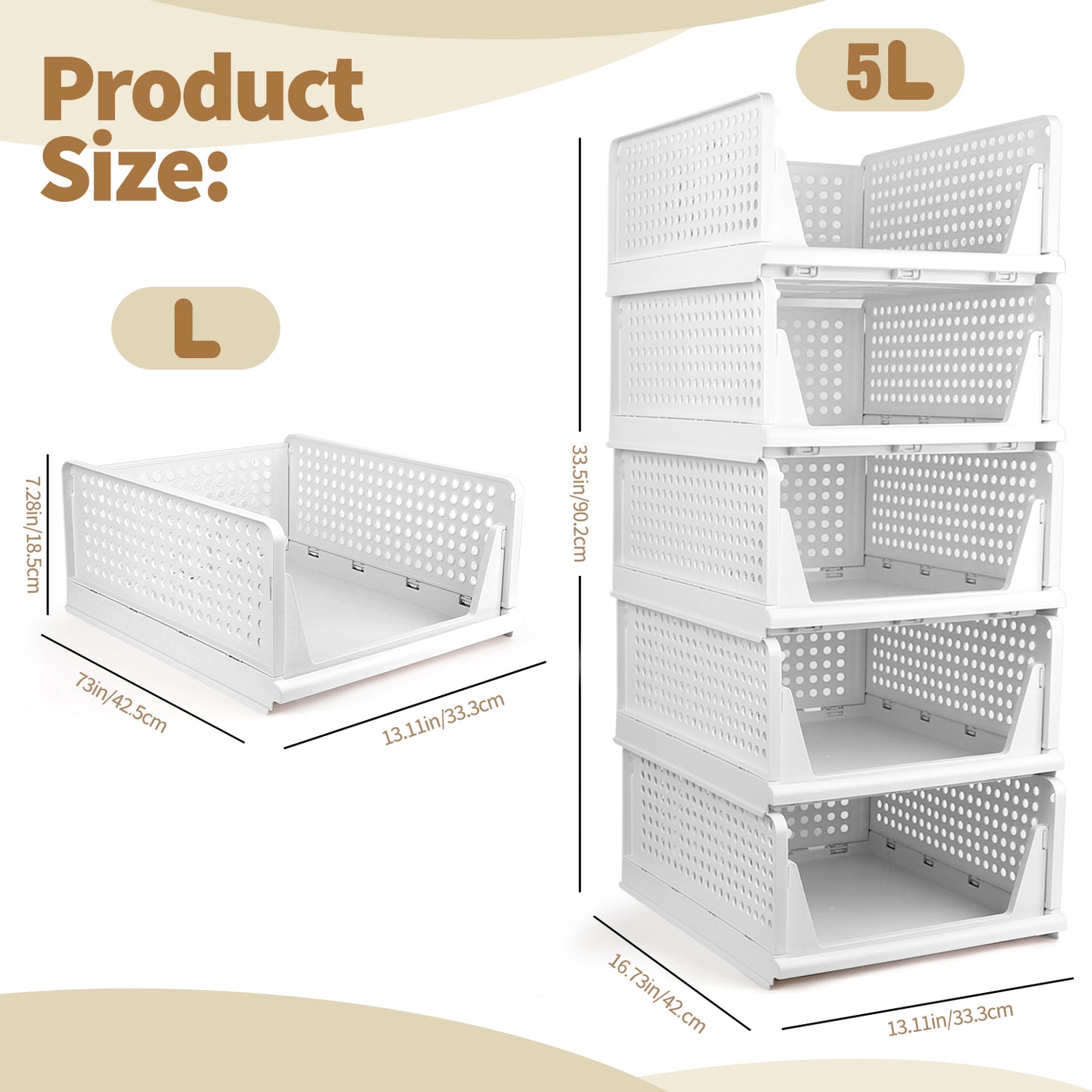 TAIMASI 8 Pack Stackable Closet Storage Basket, Multifunctional Foldable Closet Organizer for Kitchen Bathroom Laundry Room Wardrobe Storage, Space-Saving Clothes Storage Drawer Organizer, White