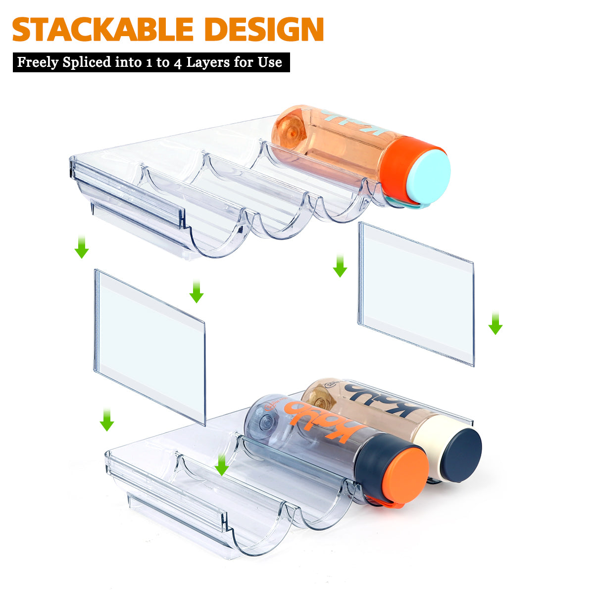 TAIMASI Water Bottle Organizer, 4 Packs Stackable Plastic Water Bottle Cup Holder, Drink/Water Bottle Storage Stand for Kitchen Countertop, Cabinet, Freezer, Pantry