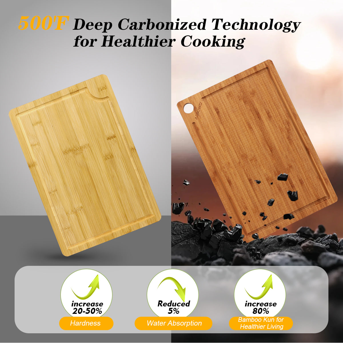 Bamboo Cutting Board, Durable Wood Cutting Boards for Kitchen with Deep Juice Grooves