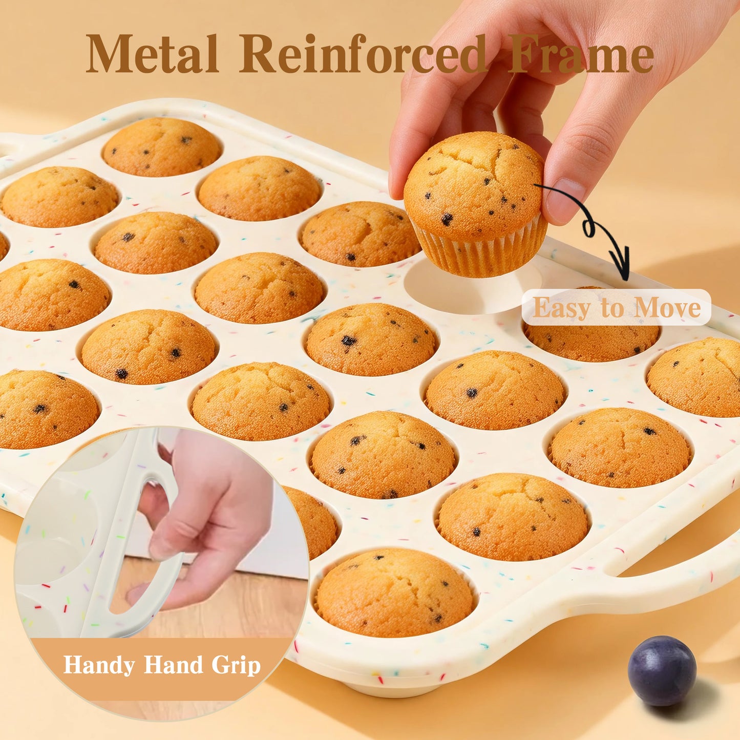 2 PCS Mini Silicone Muffin Pans for Baking, AOKIWO 24 Cups Silicone Cupcake Pan with Metal Reinforced Frame, Nonstick Baking Pan Molds for Homemade Muffins