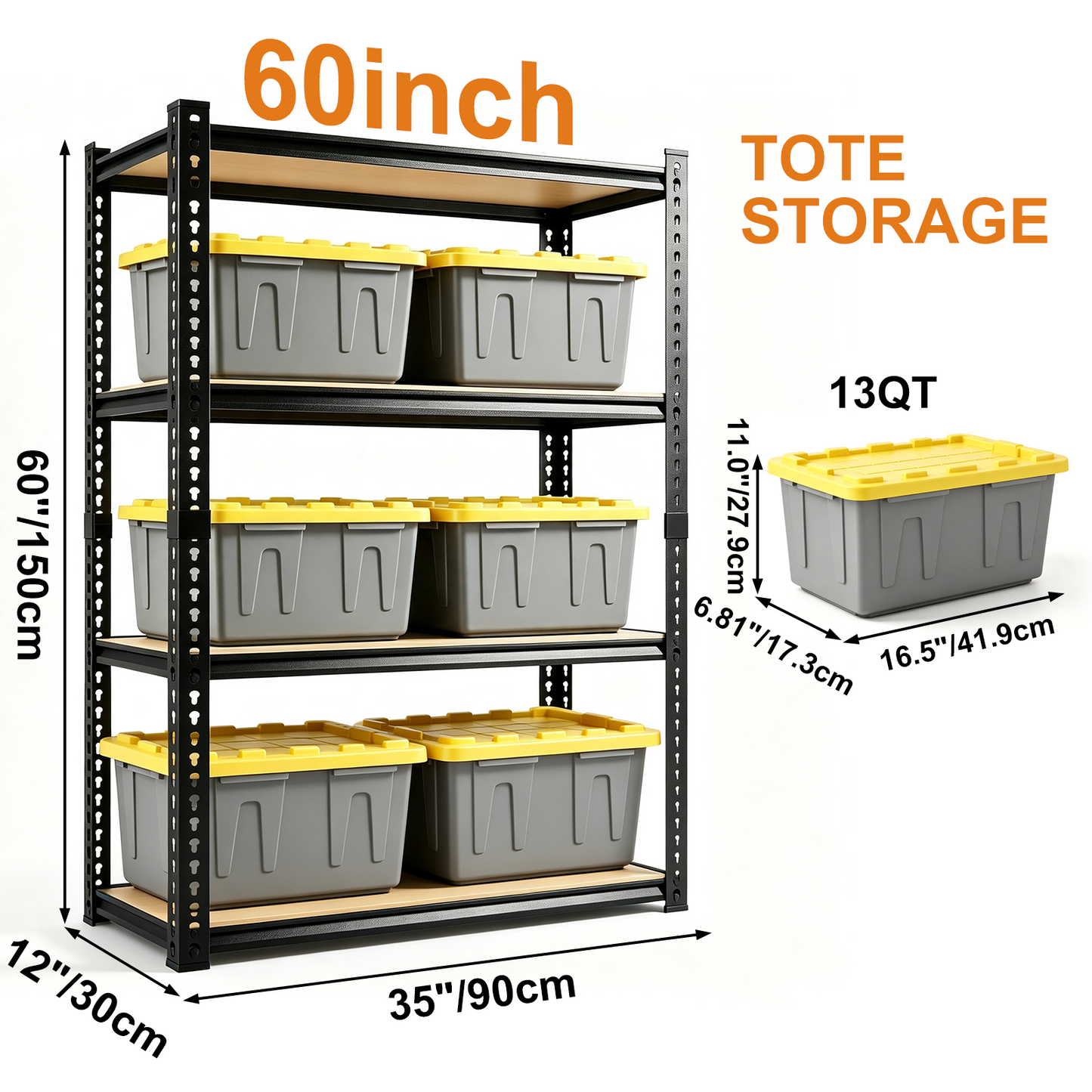 1920LBS Storage Shelves 4 Tier Garage Shelving Heavy Duty Adjustable Garage Shelves, Utility Rack Shelf, Shelving Units for Storage Warehouse Pantry Closet, 35.5" W x 11.9" D x 59.1" H, Black