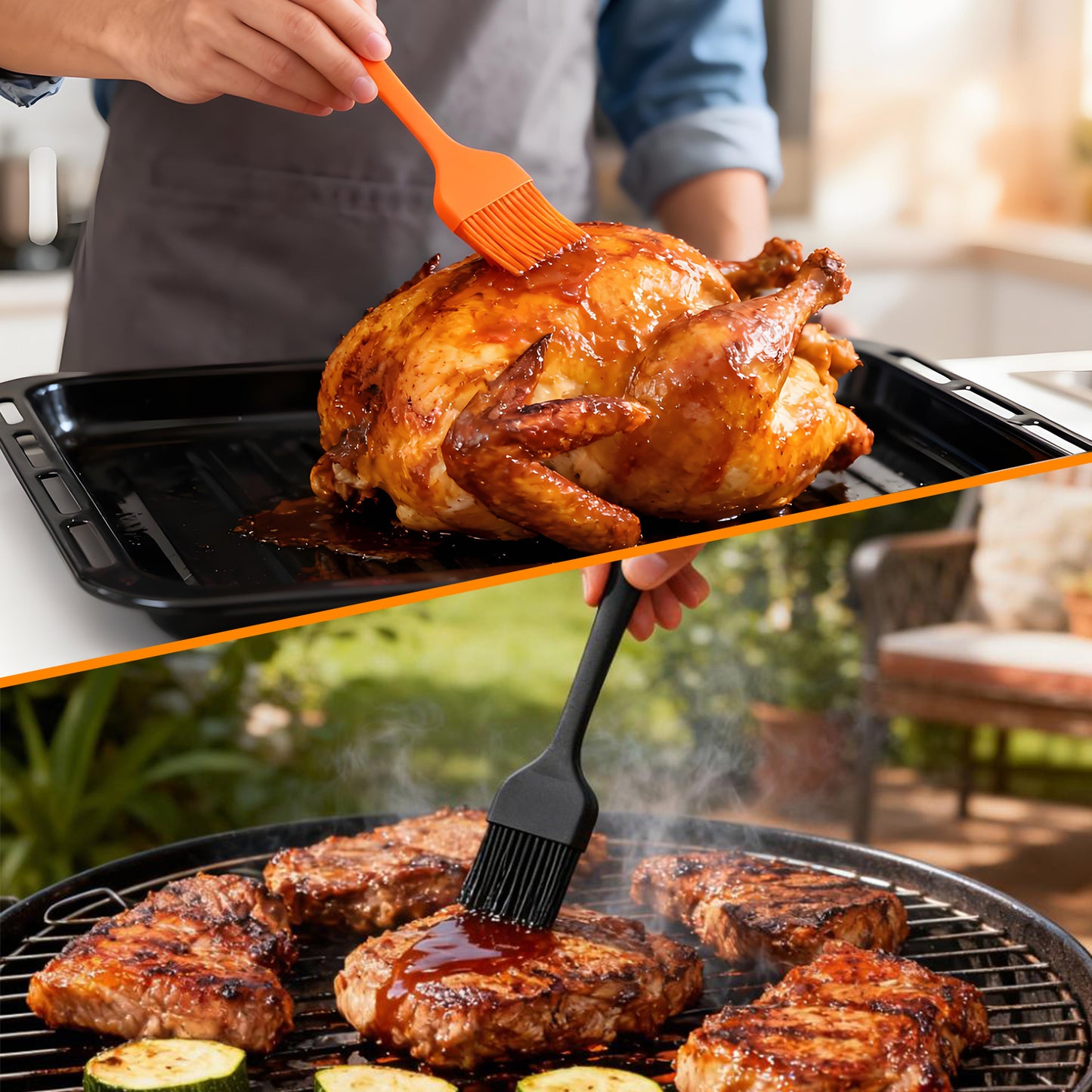 Mibote 7 " Round 8.2" x 4.3" Rectangle Cast iron Grill Press with Wooden Handle,Burger Press, Silicone Brush