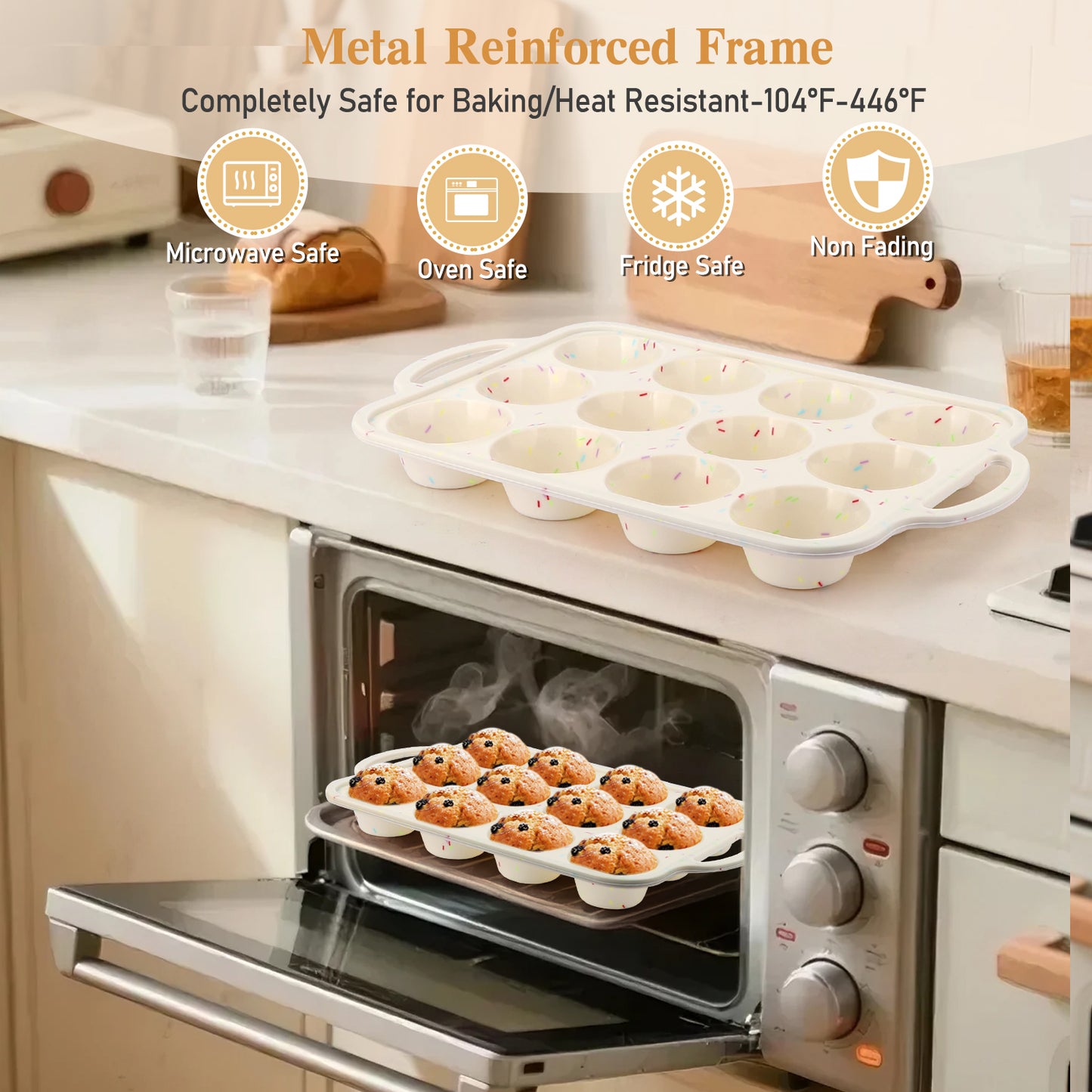 2 PCS Silicone Muffin Pans for Baking, AOKIWO Regular Size Silicone Cupcake Pan, Nonstick 12 Cups Baking Pan Molds for Homemade Muffins, Cupcakes, BPA Free Muffin Tray, Dishwasher Safe