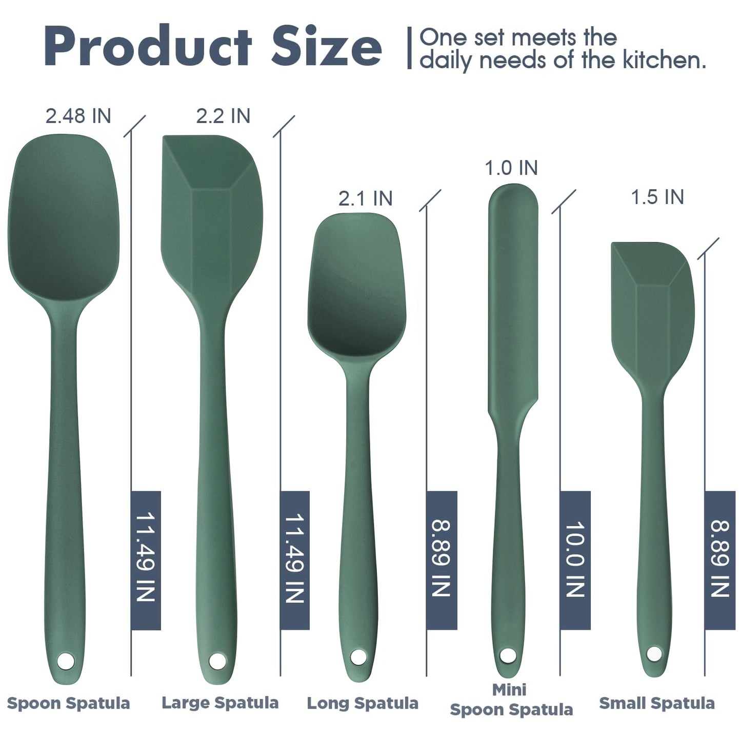 Food Grade Silicone Rubber Spatula Set, TAIMASI O 5 Pcs Kithen Cooking Mixing Utensil Set, BPA-Free High Heat Resistant Non Stick Dishwasher-Green
