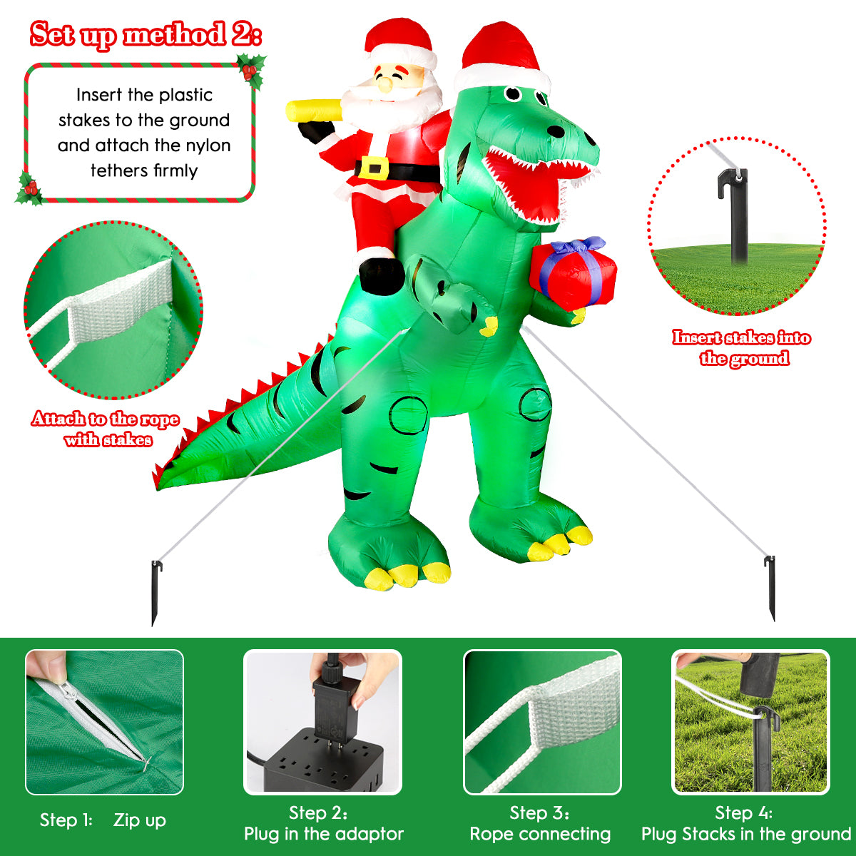7FT Christmas Inflatable Decorations Clearance, Giant Xmas Santa Dinosaur Blow Up LED Light Up Indoor Outdoor Yard Decorations with Gift Box, Holiday Xmas Party Patio Garden Lawn New Year Kids Gifts