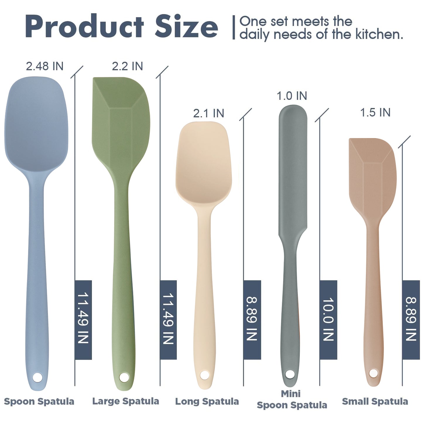 Food Grade Silicone Rubber Spatula Set, TAIMASI 5 Pcs Kithen Cooking Mixing Utensil Set, BPA-Free High Heat Resistant Non Stick Dishwasher-Light color