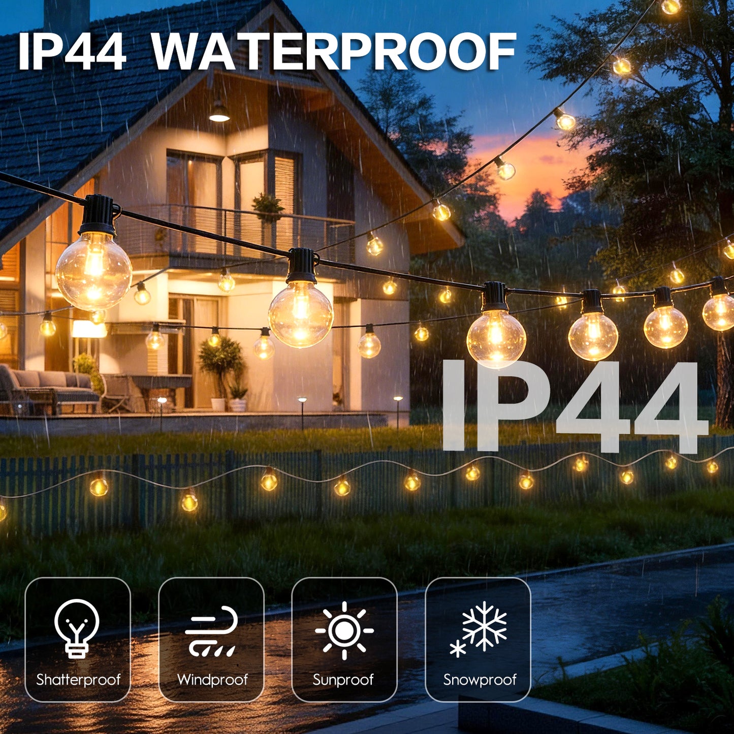Mibote Outdoor String Lights, 50FT 25 G40 Bulbs Shatterproof Patio Lights,Waterproof,Dimmable ,Remote Control for Patio Garden