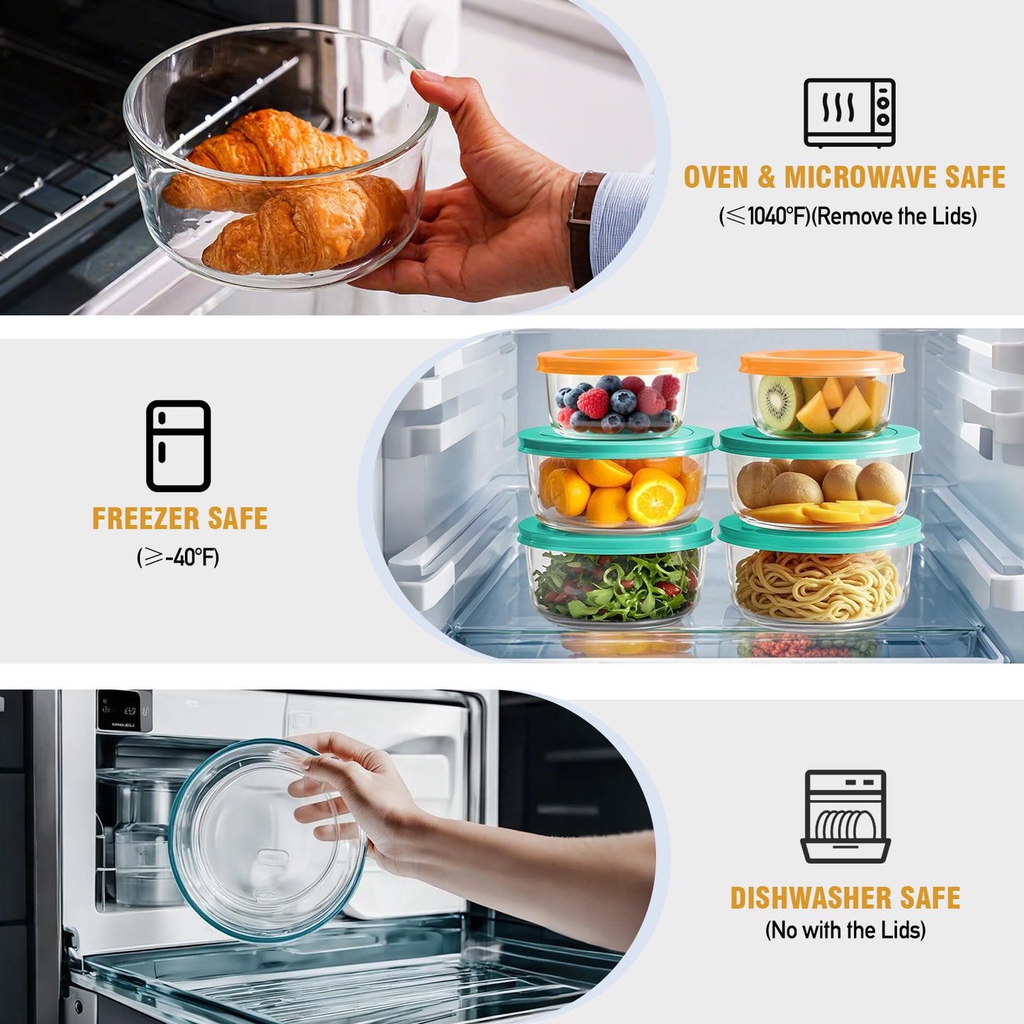 12 Pcs Glass Food Storage Container Set with Lids – 2-Cup & 1-Cup Round Meal Prep Containers | BPA-Free, Airtight & Leak-Proof Lunch Box | Microwave, Oven, Freezer, Dishwasher Safe | Green
