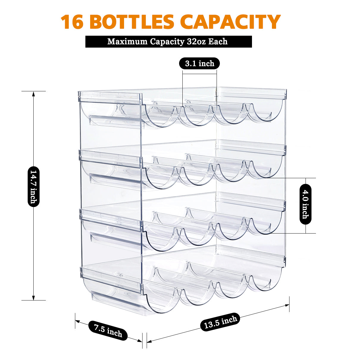 TAIMASI Water Bottle Organizer, 4 Packs Stackable Plastic Water Bottle Cup Holder, Drink/Water Bottle Storage Stand for Kitchen Countertop, Cabinet, Freezer, Pantry