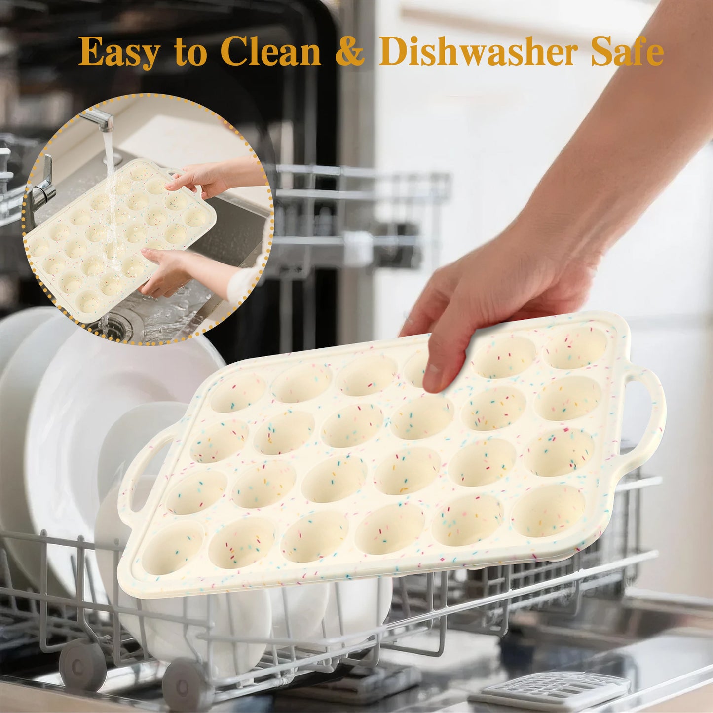 2 PCS Mini Silicone Muffin Pans for Baking, AOKIWO 24 Cups Silicone Cupcake Pan with Metal Reinforced Frame, Nonstick Baking Pan Molds for Homemade Muffins