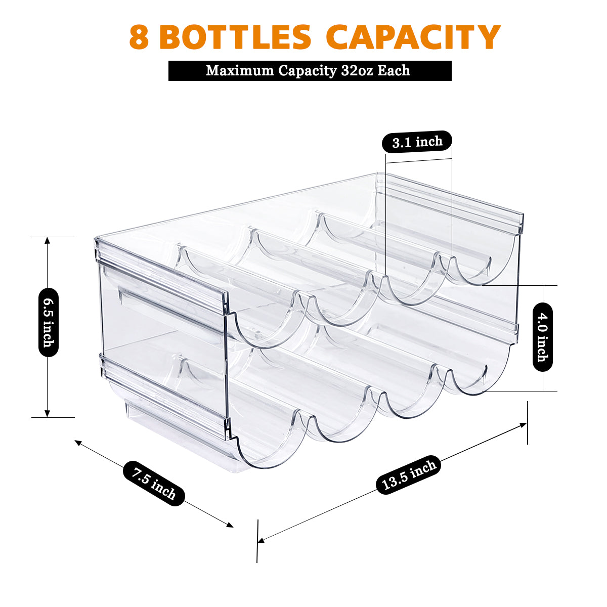 TAIMASI Water Bottle Organizer, 2 Packs Stackable Plastic Water Bottle Cup Holder, Drink/Water Bottle Storage Stand for Kitchen Countertop, Cabinet, Freezer, Pantry