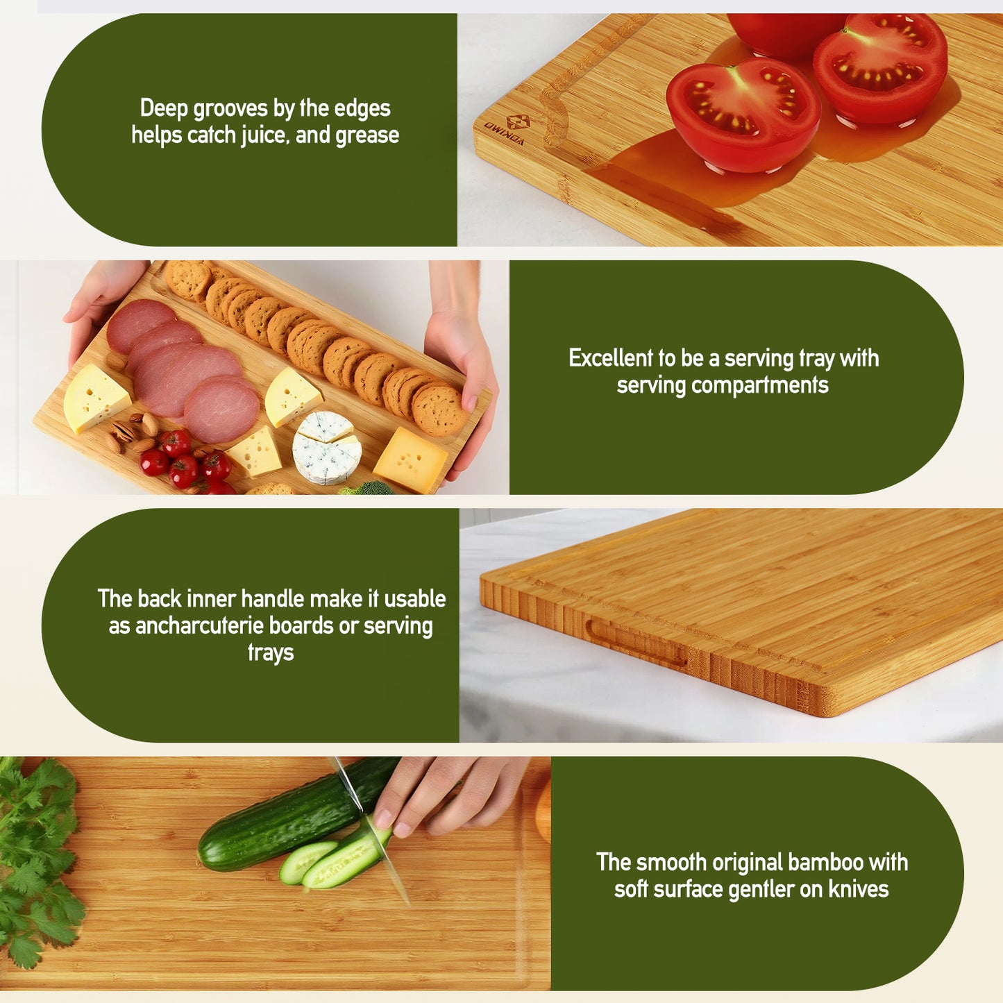 Carbonized Wooden Cutting Boards with Stand - AOKIWO 8Pcs Bamboo Cutting Board with Stand and Cheese Knives and Finger Guards, Multi-functional Kitchen Meal Prep Board Sets for Charcuterie, Meat, Vegetable