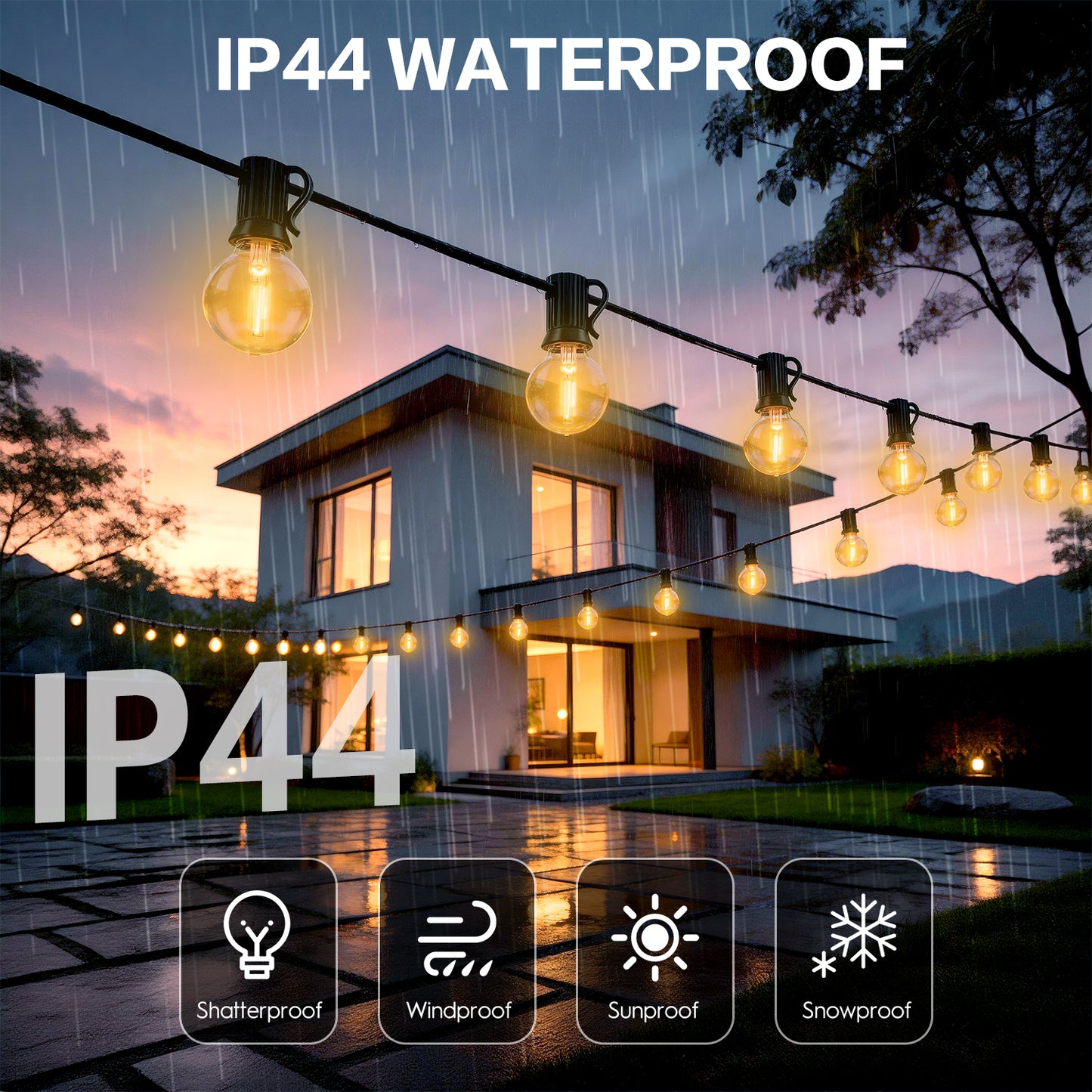 Mibote Solar Outdoor String Lights, 50FT 25 G40 Bulbs Shatterproof Patio Lights,IP44 Waterproof,Dimmable ,Remote Control for Patio Garden