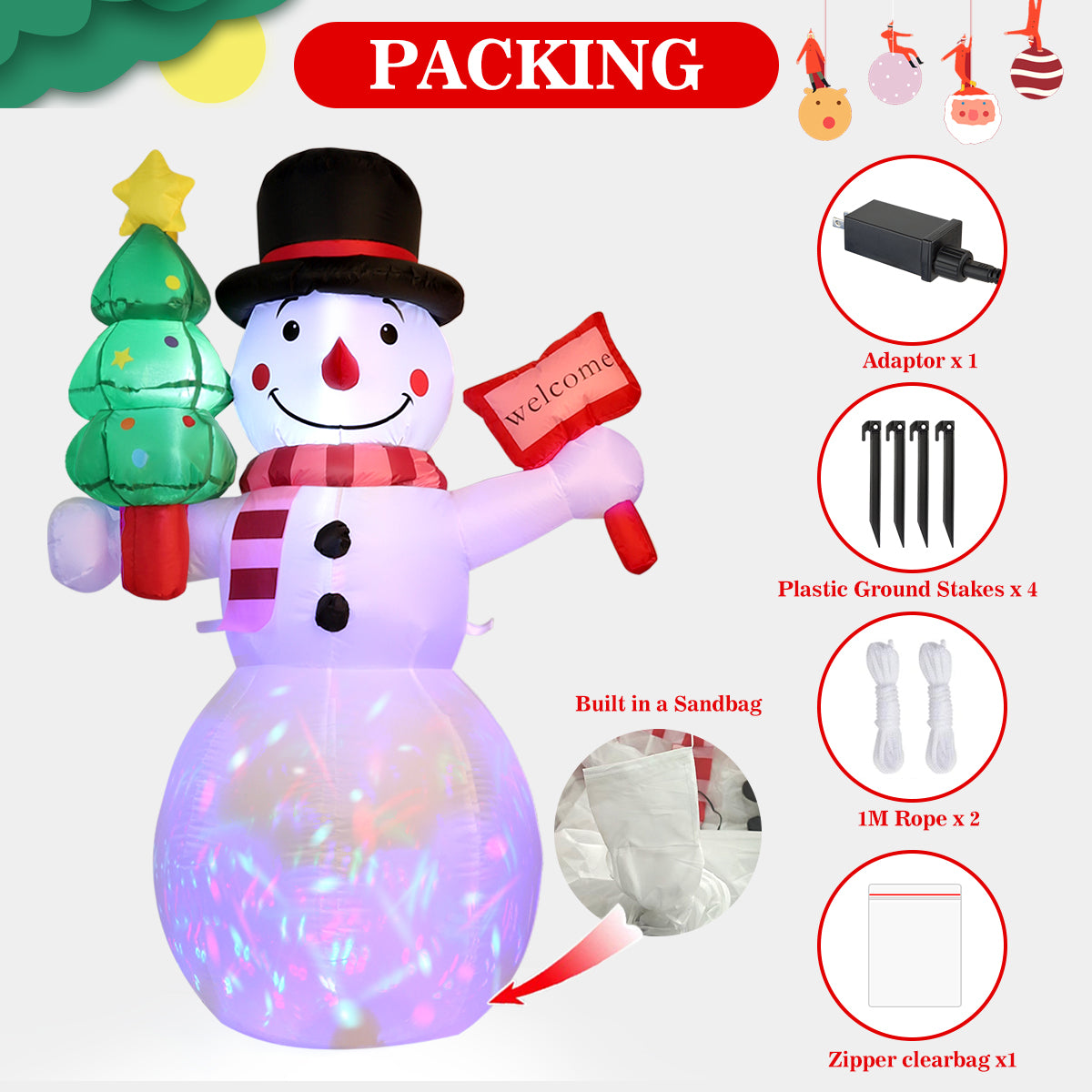5 Ft Christmas Inflatables Outdoor Decorations, Christmas Blow up Snowman with LED Lights, Winter Outside Decor for Holiday Party Yard Patio Garden Lawn, Xmas Gifts