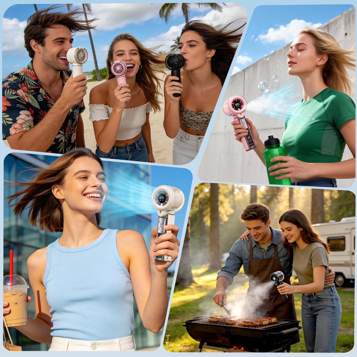 MIBOTE Handheld Rechargeable Misting Fan with Digital Display, 30ml Water Tank, Multiple Speeds, Portable for Outdoor and Travel –Khaki