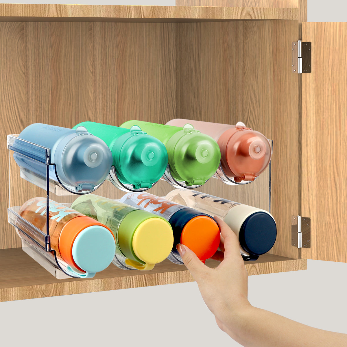 TAIMASI Water Bottle Organizer, 2 Packs Stackable Plastic Water Bottle Cup Holder, Drink/Water Bottle Storage Stand for Kitchen Countertop, Cabinet, Freezer, Pantry