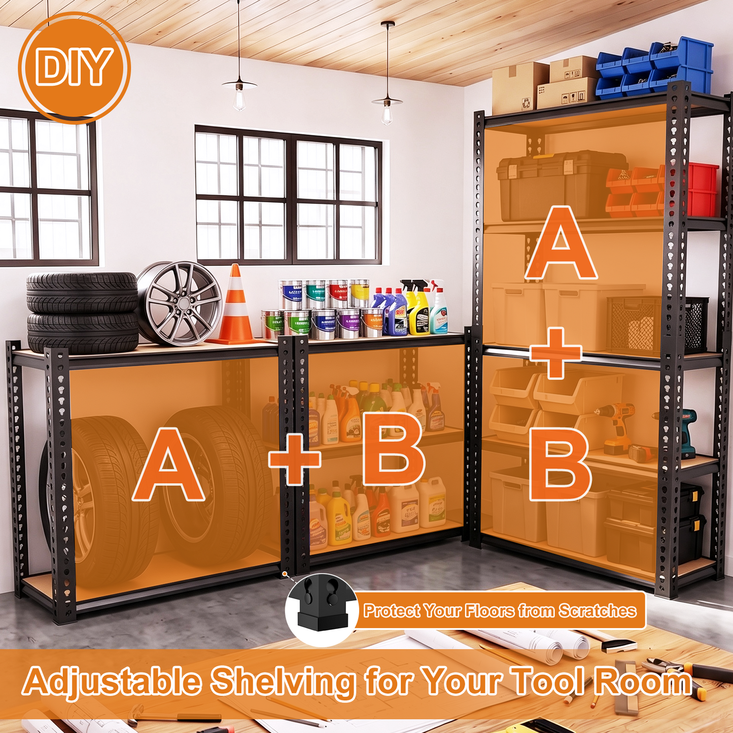 2400LBS Storage Shelves 5 Tier Garage Shelving Heavy Duty Adjustable Garage Shelves, Utility Rack Shelf, Shelving Units for Storage Warehouse Pantry Closet, 35.5" W x 11.9" D x 72" H, Black