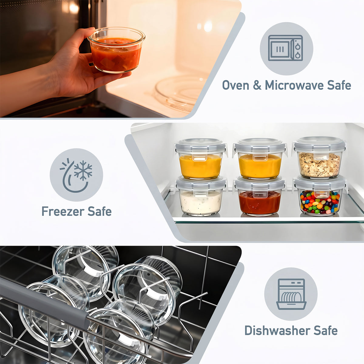12 Pcs Small Glass Food Storage Containers with Lids Set, 5oz Airtight Meal Prep Containers Lunch Box (6 Containers & 6 Lids) for Fruit, Snack, Gray