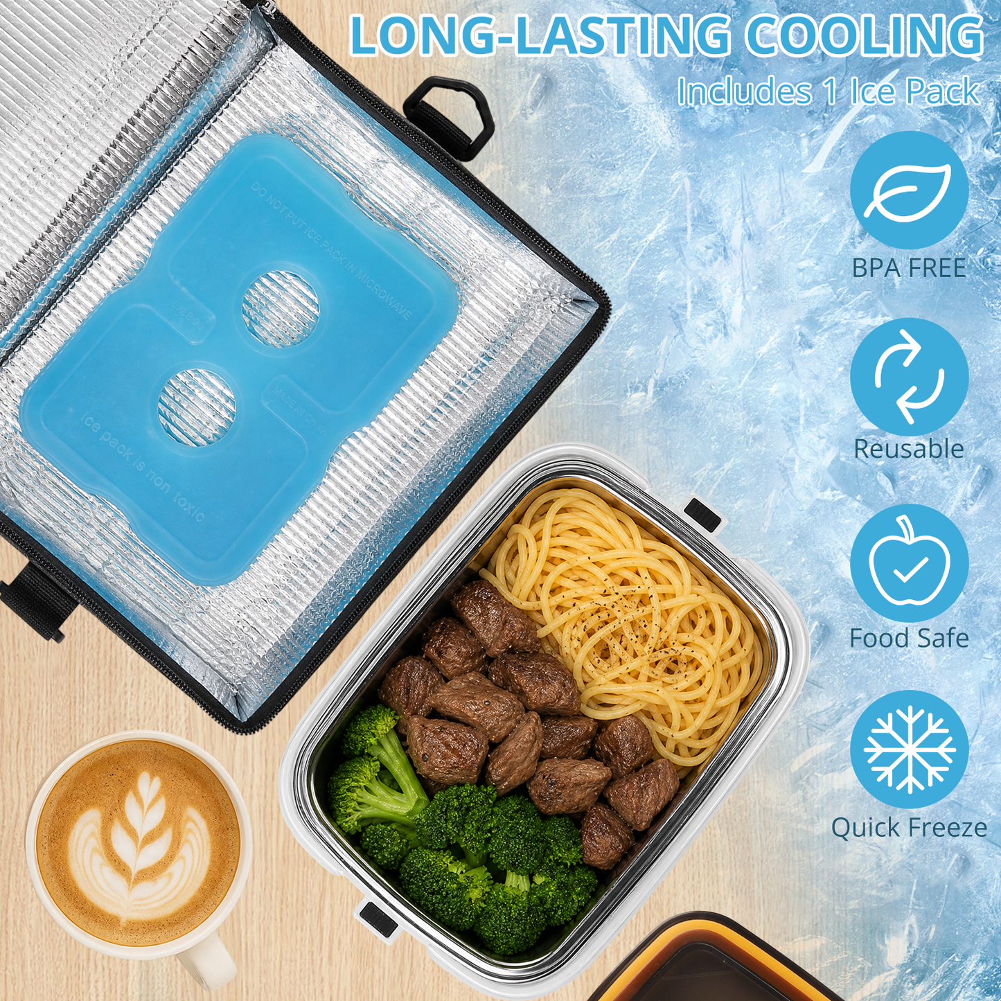 Heated Lunch Box, 5-Cup Electric Lunch Box for Adults, Rechargeable Heating Lunch Box with Scheduled Heating, Leak-Proof, Bonus Ice Pack & Insulated Bag for Work, Outdoor, Travel, Car, Office