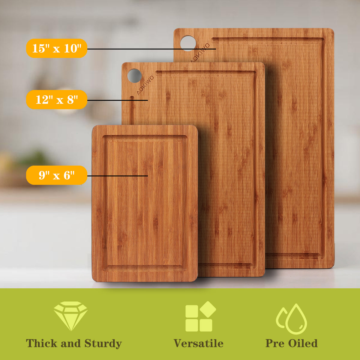 Bamboo Cutting Board, Durable Wood Cutting Boards for Kitchen with Deep Juice Grooves