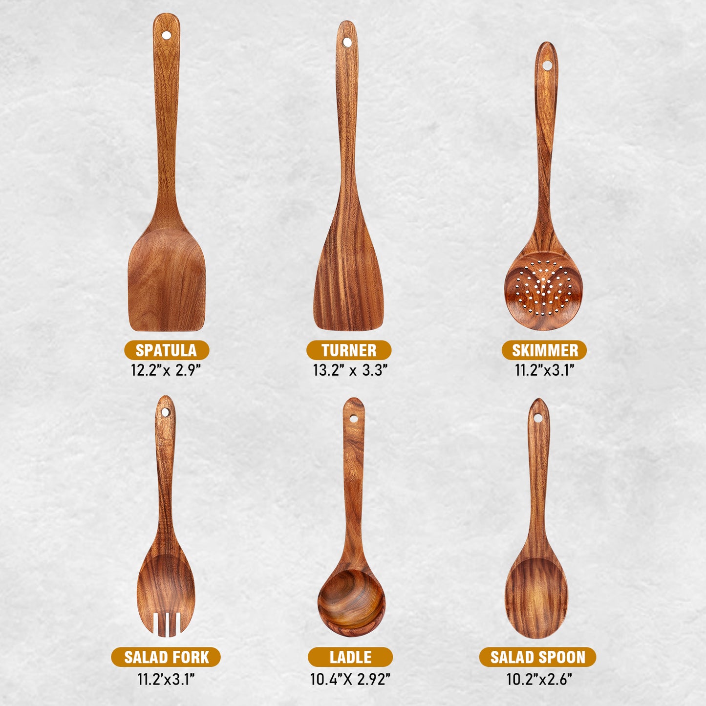 Kitchen 6-Piece Wooden Spoons for Cooking - AOKIWO Smooth Finish Teak Wooden Utensils for Cooking - Soft Comfortable Grip Wood Spoons for Cooking
