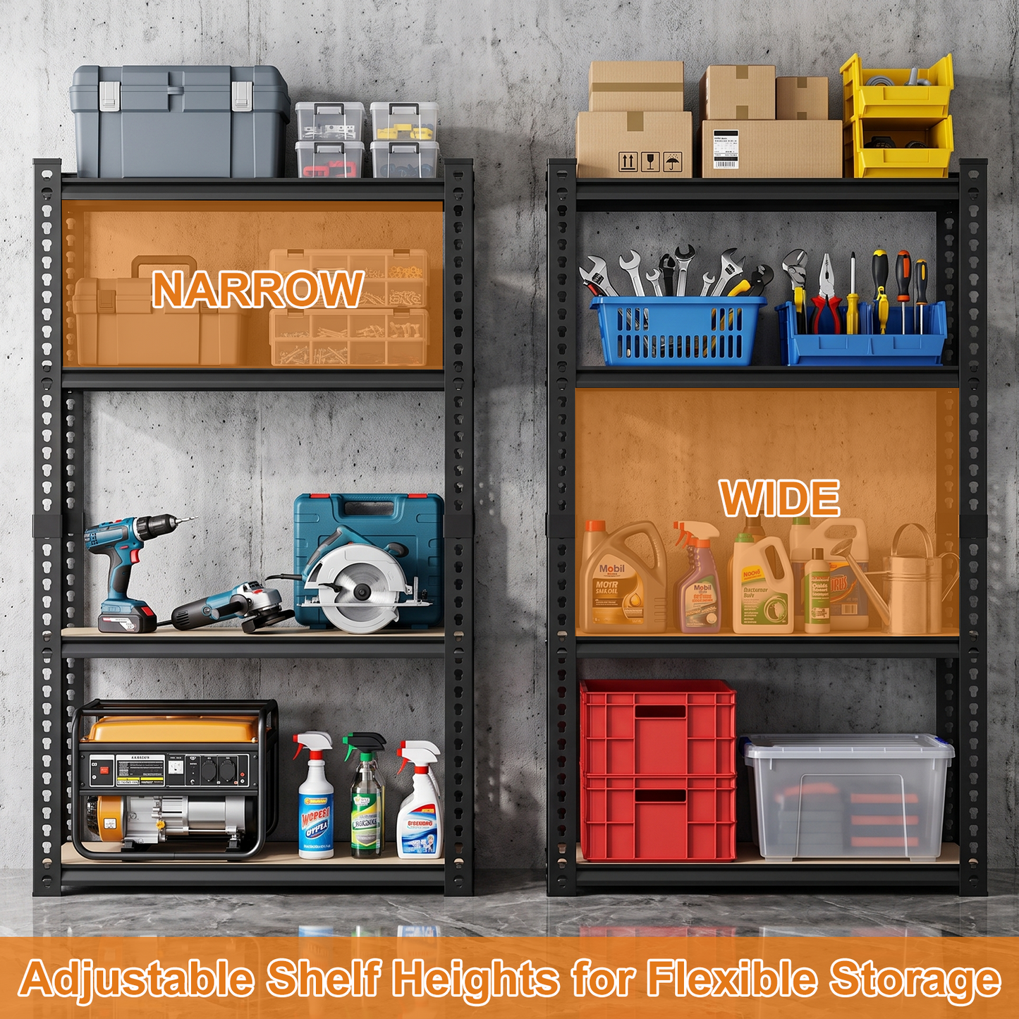 1920LBS Storage Shelves 4 Tier Garage Shelving Heavy Duty Adjustable Garage Shelves, Utility Rack Shelf, Shelving Units for Storage Warehouse Pantry Closet, 35.5" W x 11.9" D x 59.1" H, Black