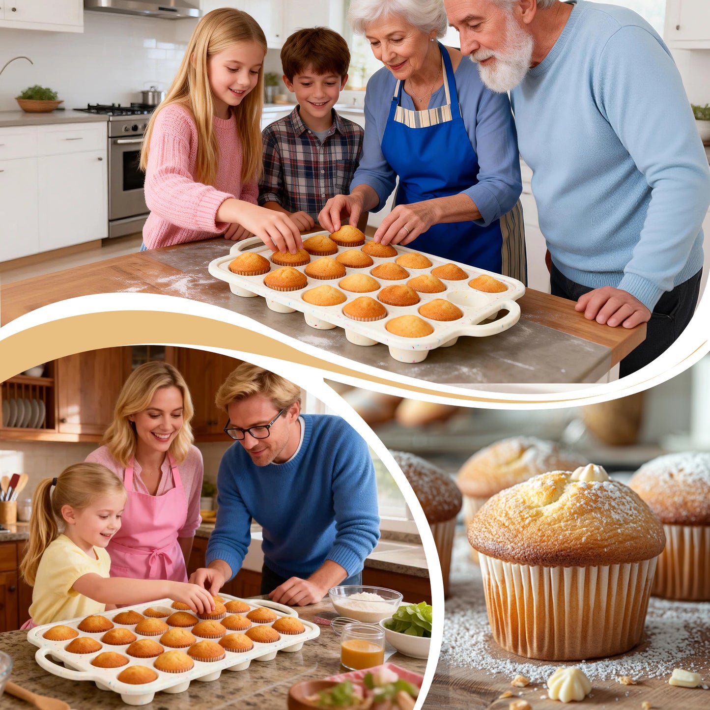 2 PCS Mini Silicone Muffin Pans for Baking, AOKIWO 24 Cups Silicone Cupcake Pan with Metal Reinforced Frame, Nonstick Baking Pan Molds for Homemade Muffins