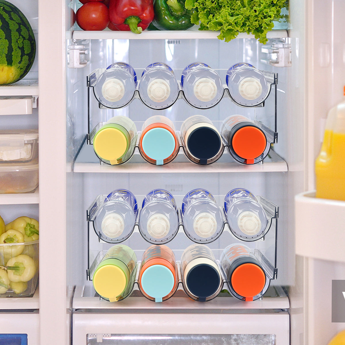 TAIMASI Water Bottle Organizer, 4 Packs Stackable Plastic Water Bottle Cup Holder, Drink/Water Bottle Storage Stand for Kitchen Countertop, Cabinet, Freezer, Pantry