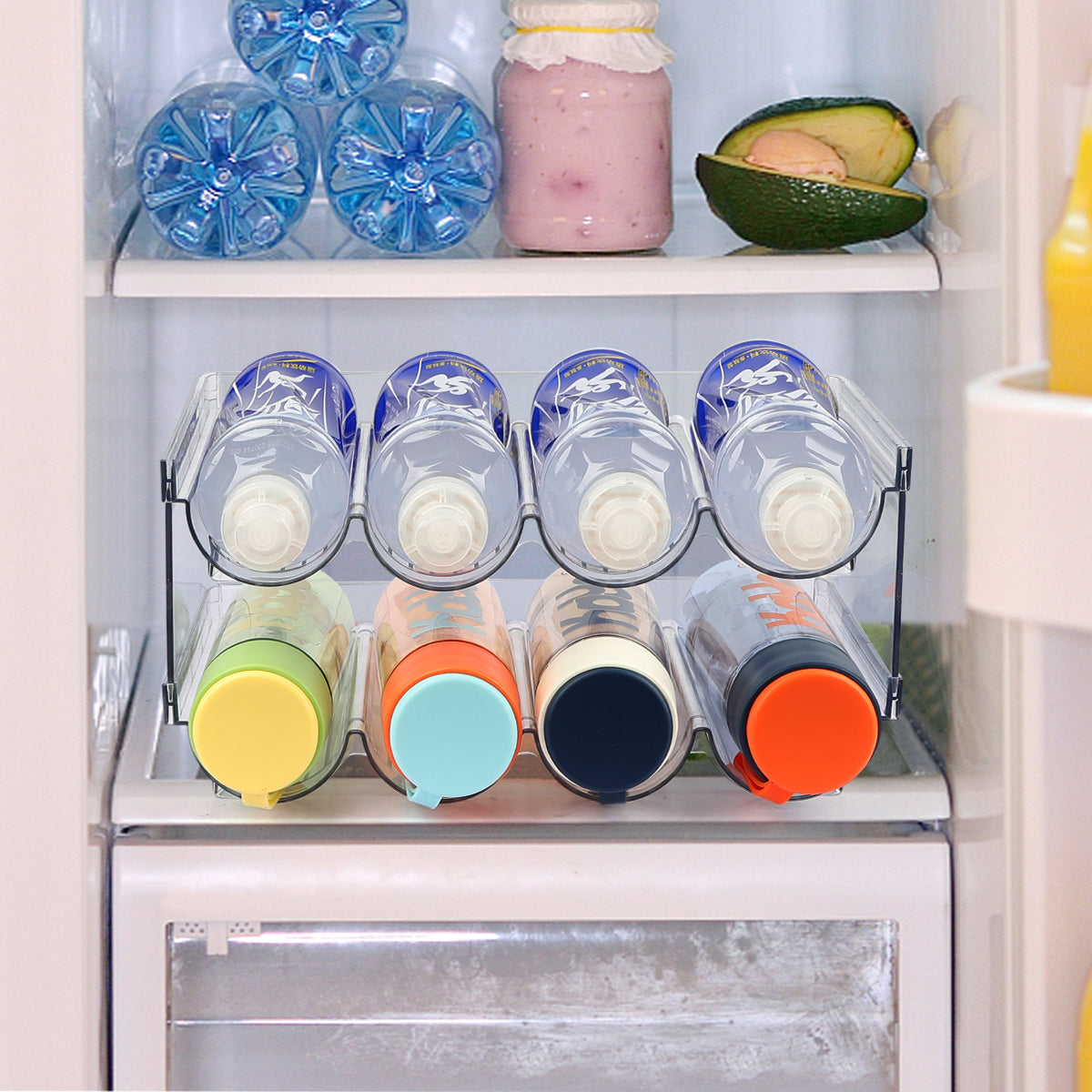 TAIMASI Water Bottle Organizer, 2 Packs Stackable Plastic Water Bottle Cup Holder, Drink/Water Bottle Storage Stand for Kitchen Countertop, Cabinet, Freezer, Pantry